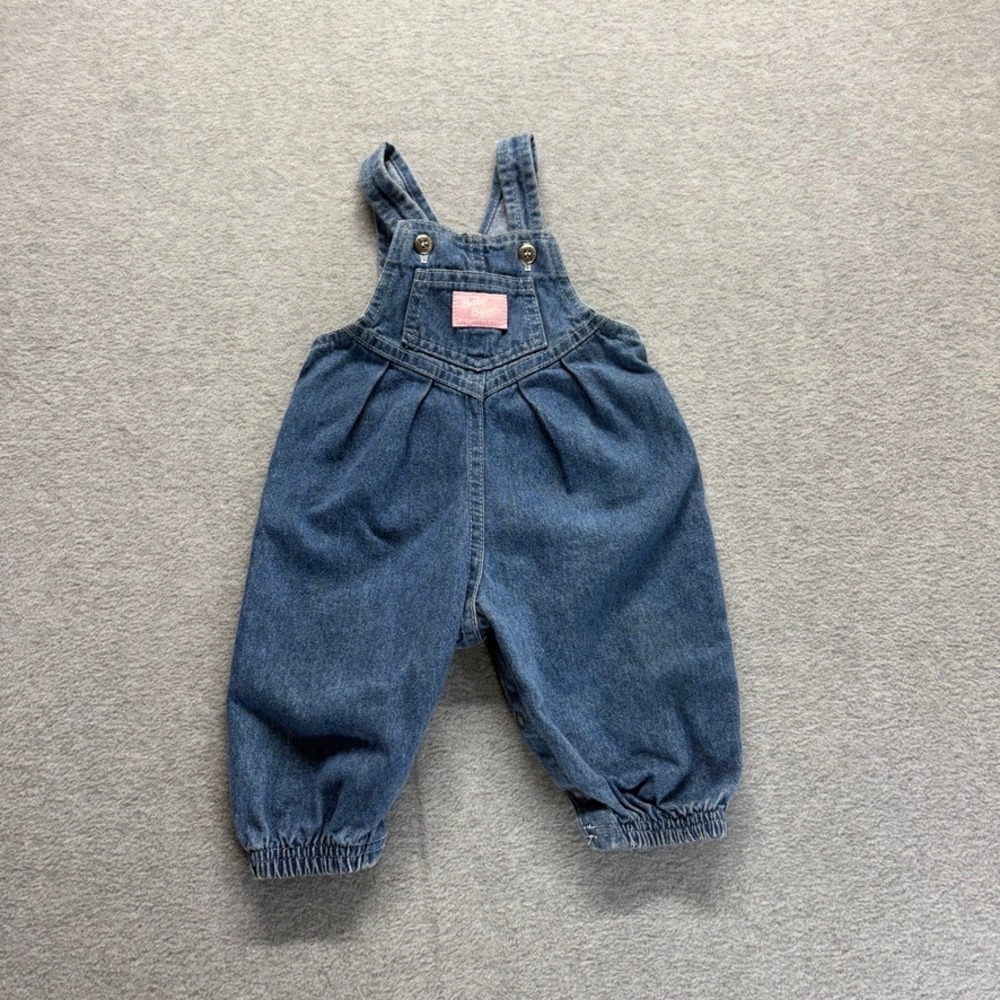 Vintage Baby Bgosh OshKosh Overalls 3/6 Months Blue Pink Label Pleated Denim